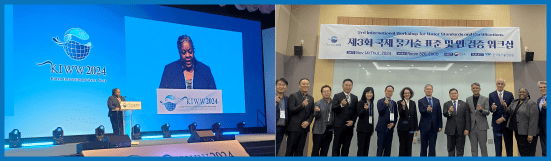 Two images showing a speaker and presenters.