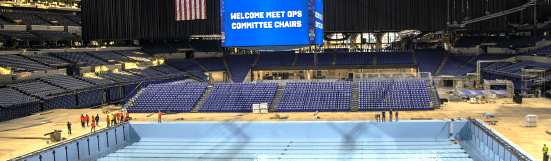 Indianapolis workers construct a stadium swimming pool for U.S. Olympic Team Trials for swimming