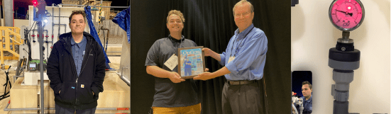 Pictured from left: Jacob Saenz, receiving the Gimmicks & Gadgets award, the Pressure Eyes
