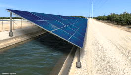 Image of solar power canopy over irrigation ditch