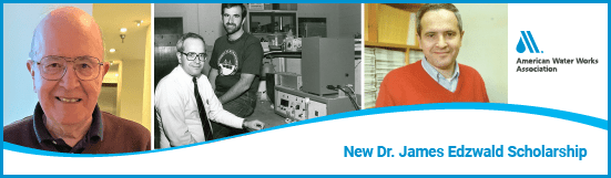 Photos of Dr. James Edzwald who is being honored through a new AWWA scholarship