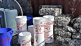 Restaurants collect spent shells in buckets, which are picked up weekly.